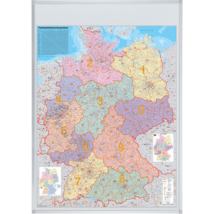 FRANKEN Deutschland postcode kaart, magnethaftend, aluminium frame, 980 x 1380 mm
