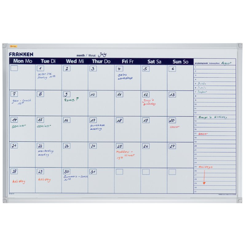 FRANKEN X-tra!Line weekplanner whiteboard, magnetisch beschrijfbaar 900x600 mm
