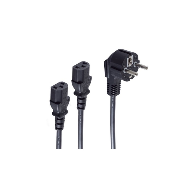 Y-stroomkabel 1,8m zwart voor 2 apparaten met geaarde stekker