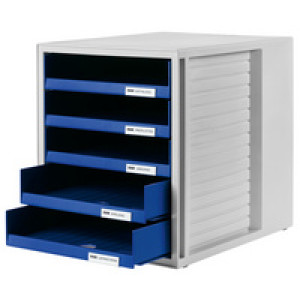 HAN Ladenkast 5 open laden lichtgrijs stapelbaar tot C4 formaat