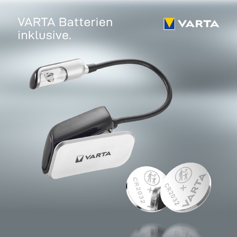 VARTA LED leeslamp met flexibele hals en clip, inclusief 2x CR2032 batterijen