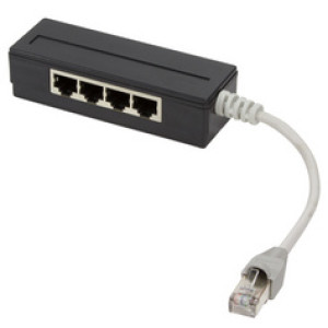 LogiLink RJ45-splitter, 4-poorts, kleur: zwart, afgeschermd