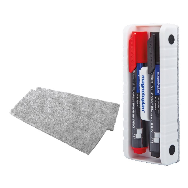 Magnetoplan magnetische bordenwisser met 2 whiteboardmarkers