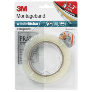 3M Scotch - Dubbelzijdig montagetape - Verwijderbaar - 19 mm x 5 m - Transparant