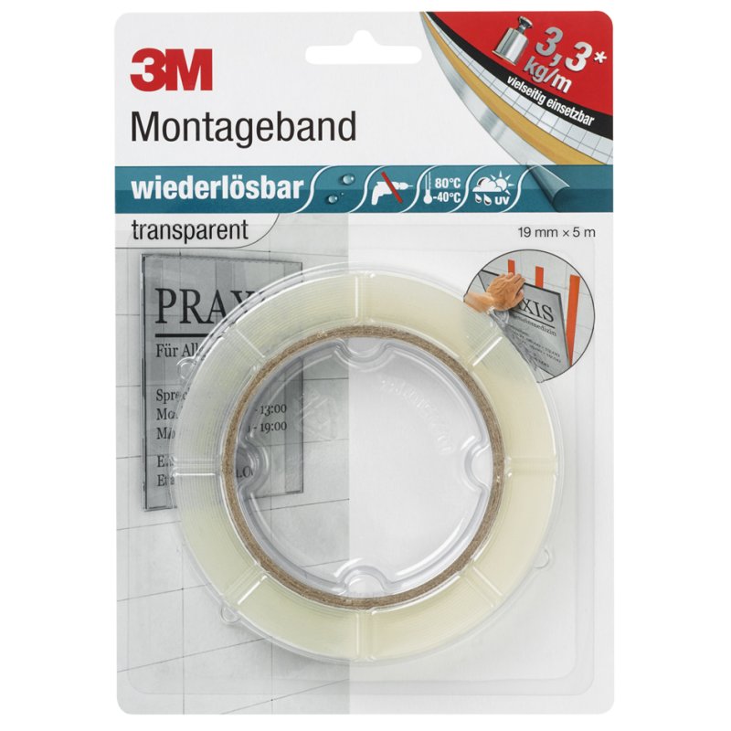 3M Scotch - Dubbelzijdig montagetape - Verwijderbaar - 19 mm x 5 m - Transparant