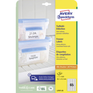 Avery diepvries-etiketten, 38,1 x 21,2 mm, wit