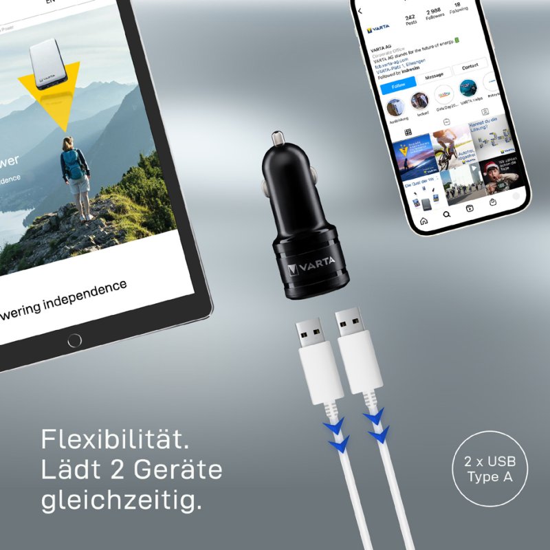 VARTA USB autolader 2 poorten 12V sigarettenaansteker