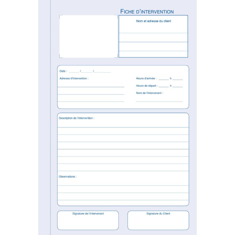 Interventieformulier met origineel en 2 kopiën