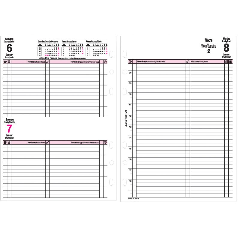 Bind vervangkalender 2027, A5 agenda, weekkalender, 6-talig