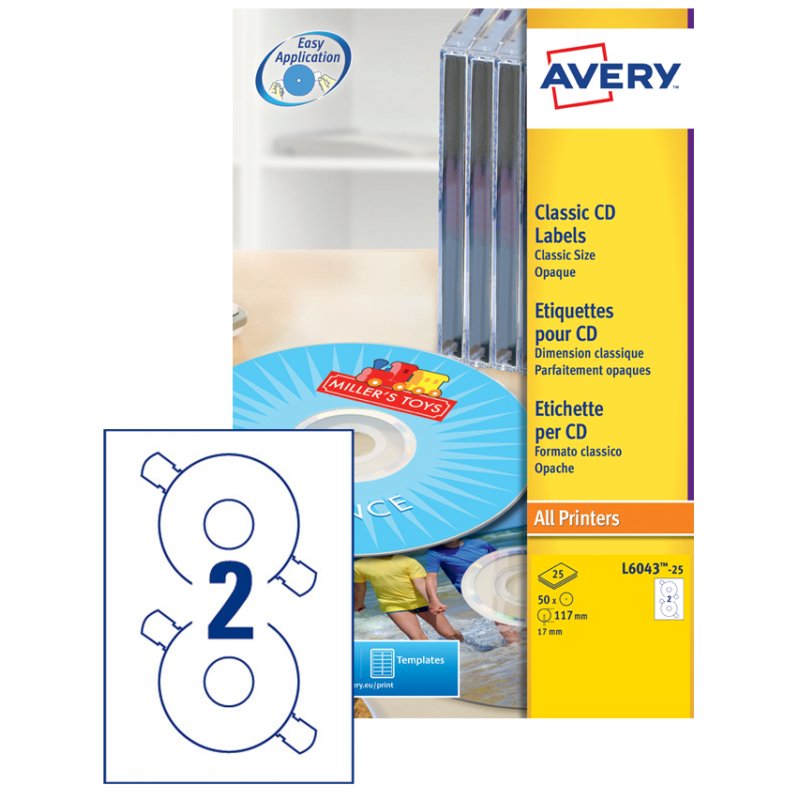 Avery CD-labels, 117 mm, wit