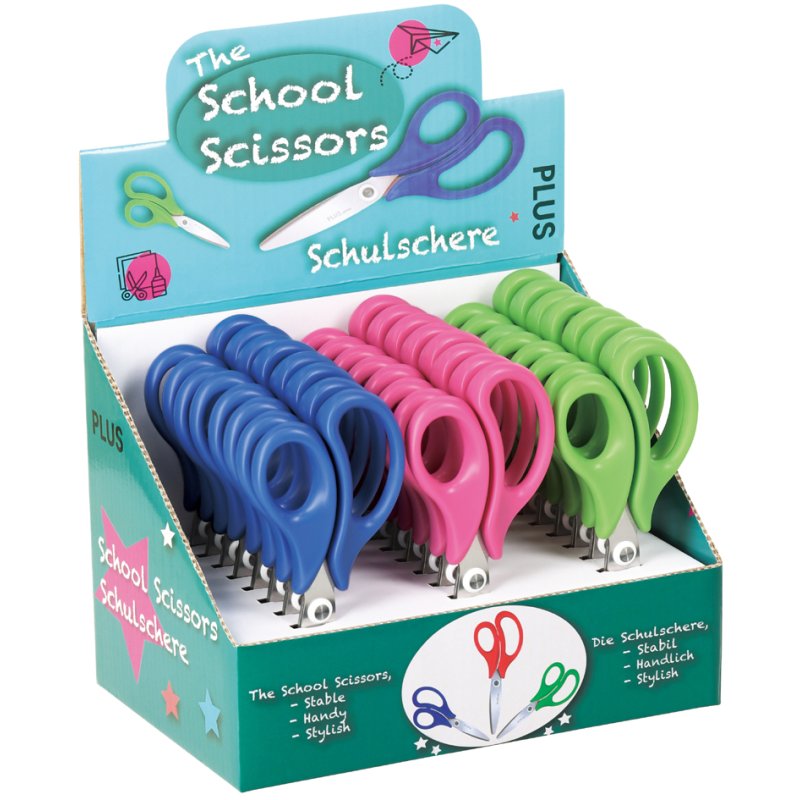 PLUS JAPAN Knutselschaar rond 145mm, 24 stuks display blauw/groen/roze