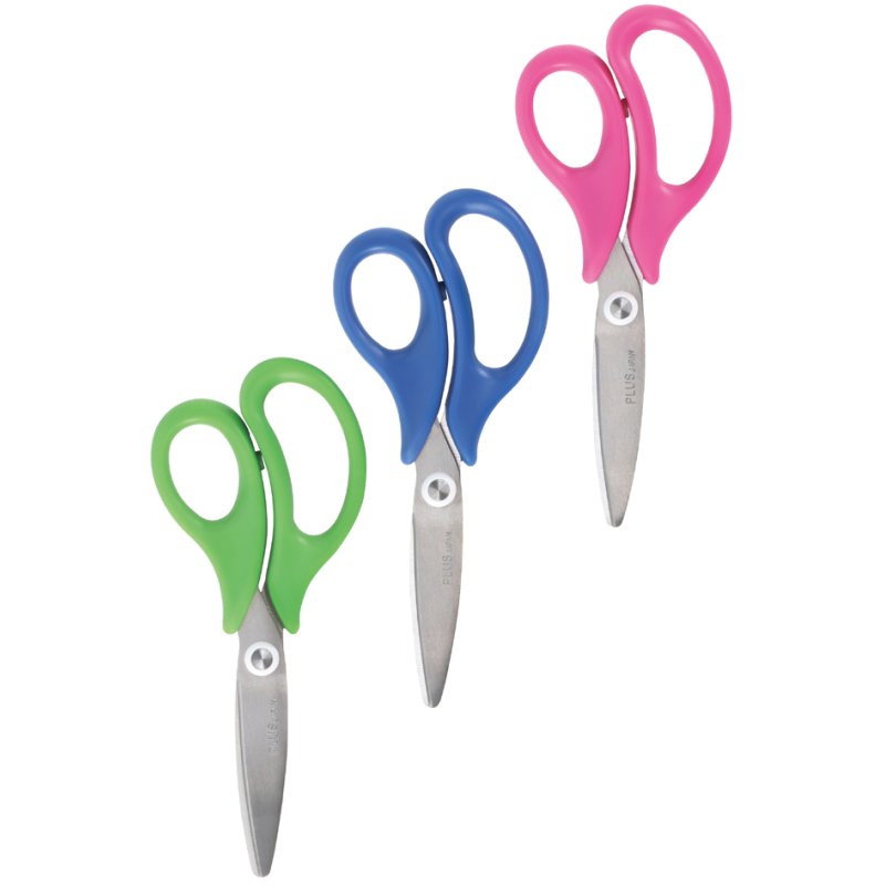 PLUS JAPAN Knutselschaar rond 145mm, 24 stuks display blauw/groen/roze