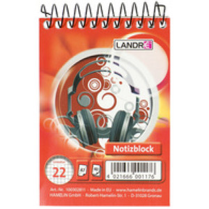 Landré gevouwen notitieboekje, formaat A7, 40 geruite pagina's.