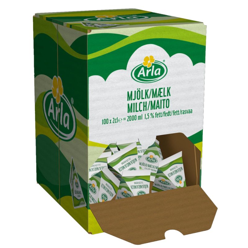 Arla melkportie 1,5% vet, 100 stuks à 20 ml in displaydoos