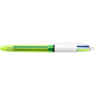 BIC 4-kleurenbalpen met geel fluorescerend, clip