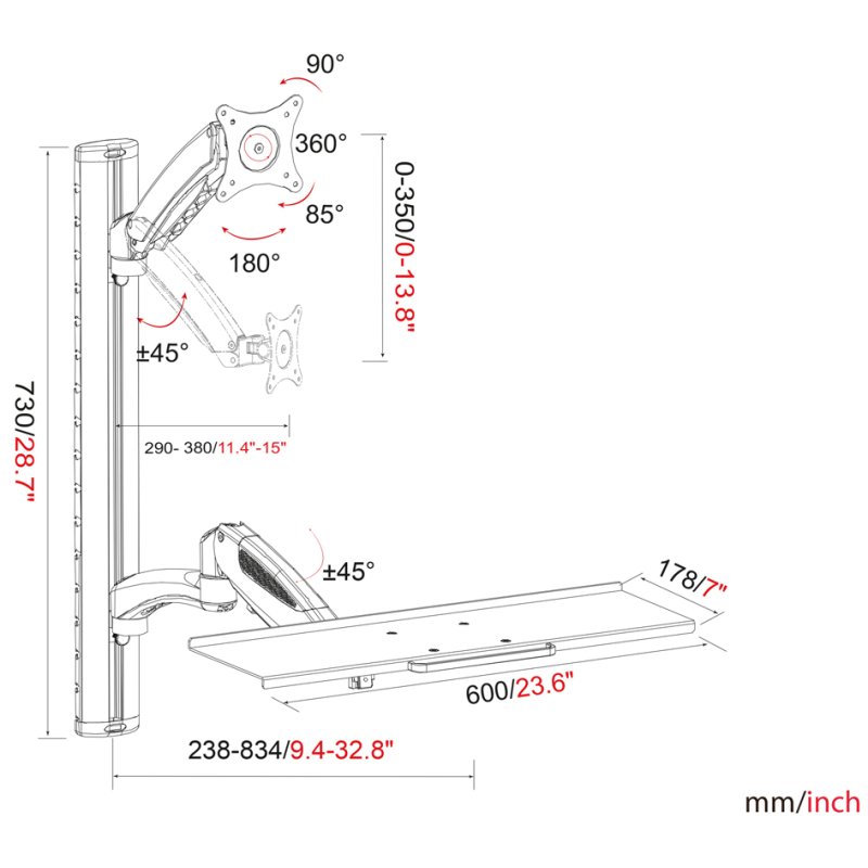 DIGITUS monitorarm met toetsenbordhouder voor 27 inch schermen