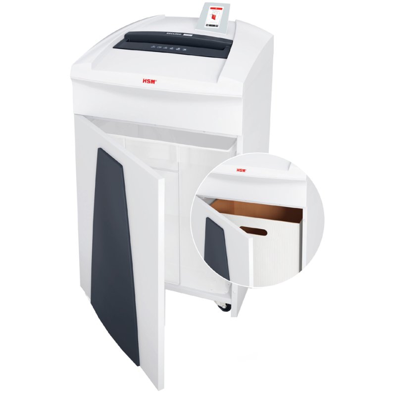 HSM papiervernietiger SECURIO P36i, partikelsnit 4,5x30 mm, 145 liter opvangbak, wit