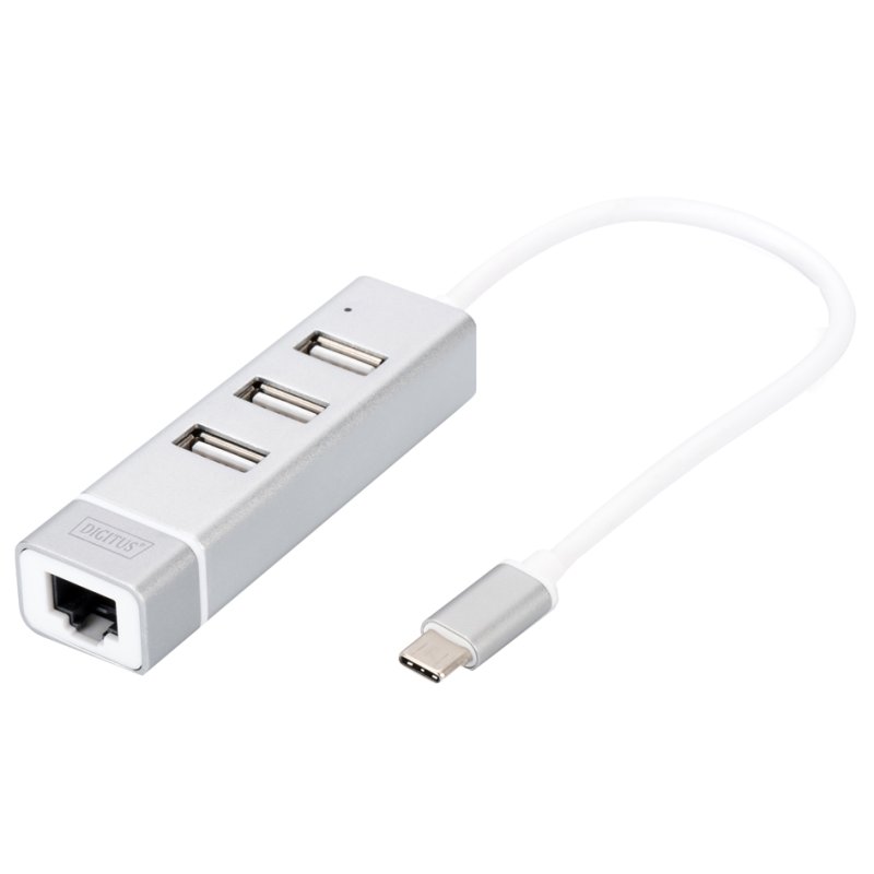USB 2.0 naar Fast Ethernet adapter met 3-poorts USB-hub