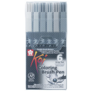 SAKURA penseelstift Koi Coloring Brush, 6 stuks, grijs tinten