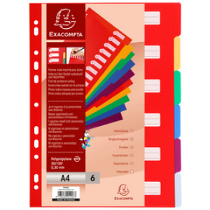 EXACOMPTA Kunststof tabbladen, blanco, A4, 6-delig