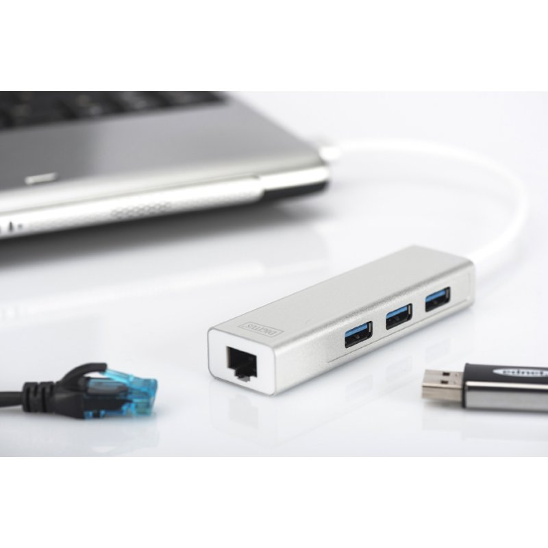USB 3.0 Hub met 3 poorten & Gigabit Netwerkaansluiting