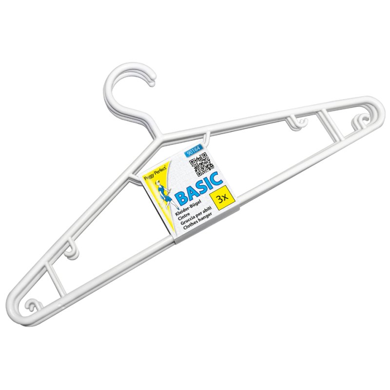 Peggy Perfect kunststof kledinghanger met ribbel, 3-stuks verpakking.