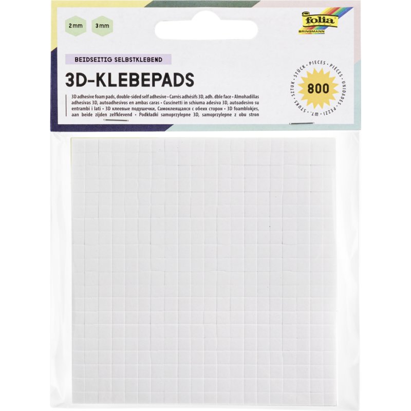 Folia 3D kleefpads 5x5mm wit, gemengde diktes 2mm en 3mm