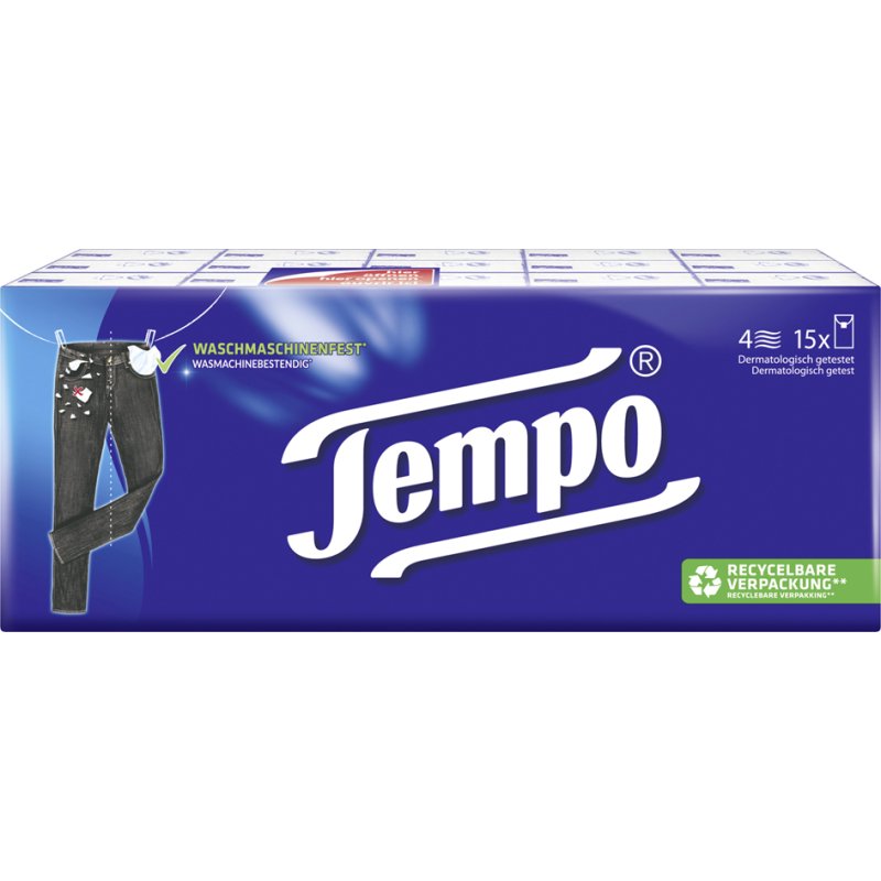 Tempo Tissues Klassiek, 4-laags, wit, 15 stuks