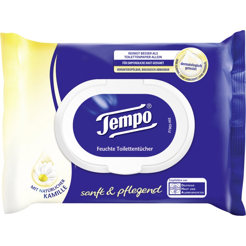 Tempo vochtige toiletdoekjes zacht & verzorgend met kamille