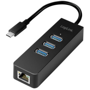 USB 3.0 naar Gigabit-adapter, 3-poorts USB-hub, zwart