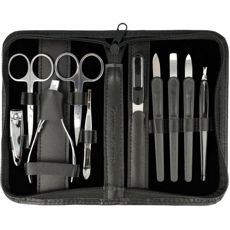 Clauss manicureset, in lederen etui, 10-delig, zwart