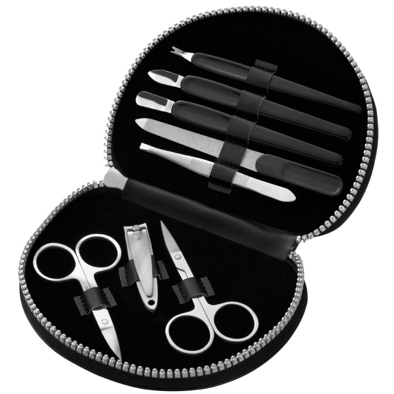 Manicureset, in kunstleren etui, 8-delig, zwart