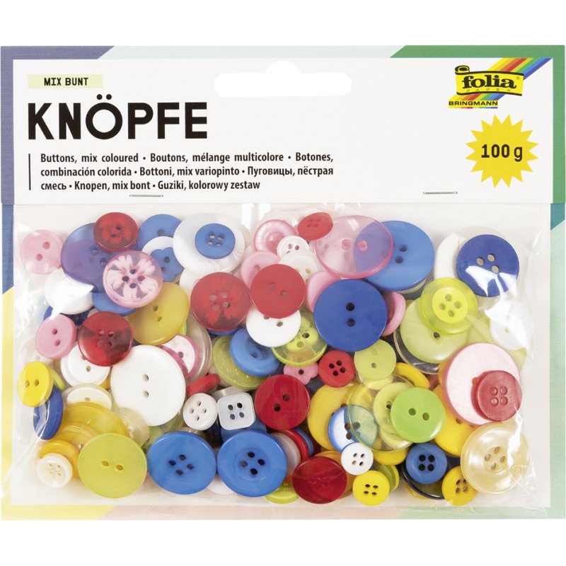 Gekleurd knopenassortiment, 100 gram.