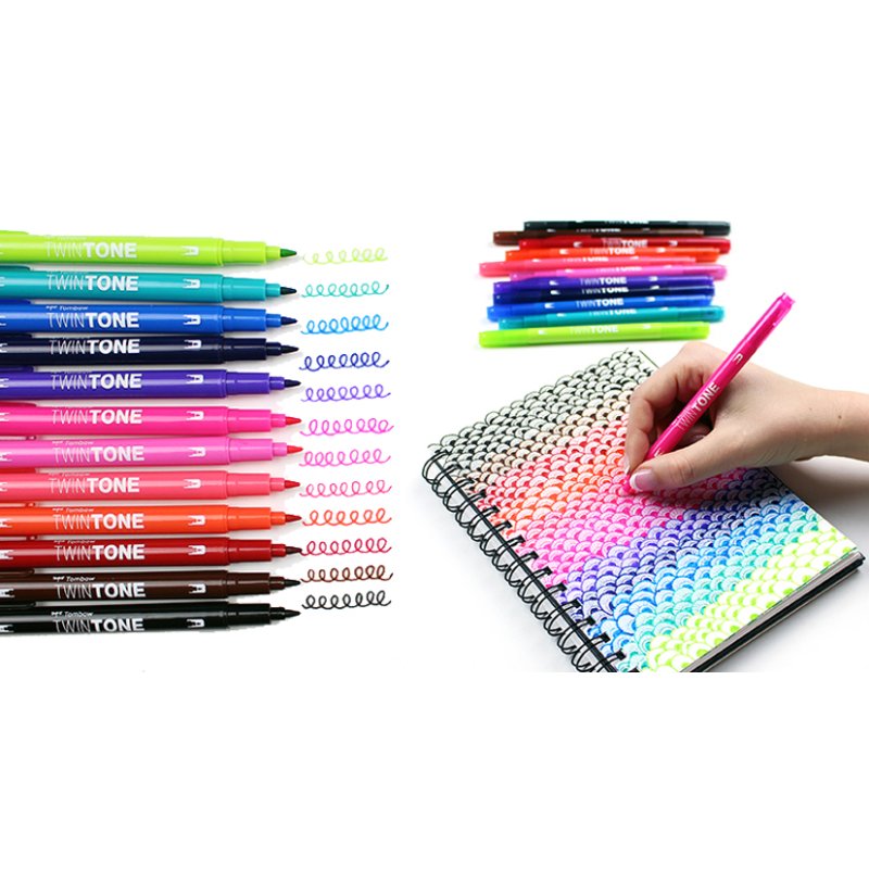 Tombow Dubbele Stiftmarkers 'TwinTone' Felle Kleuren, set van 12