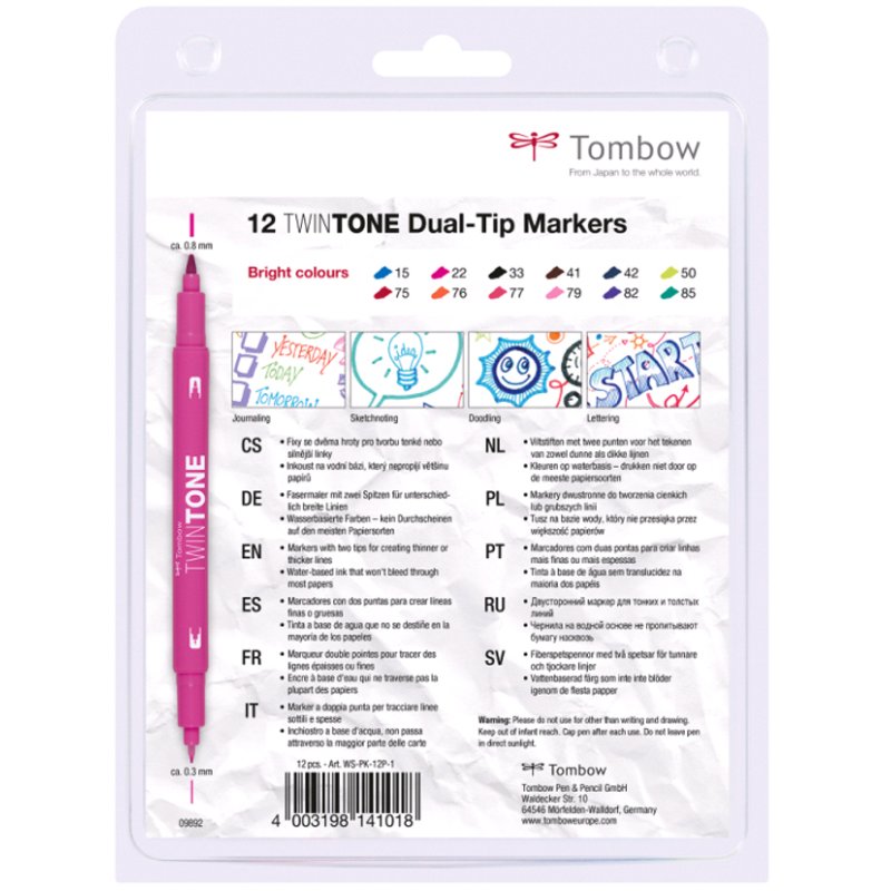 Tombow Dubbele Stiftmarkers 'TwinTone' Felle Kleuren, set van 12
