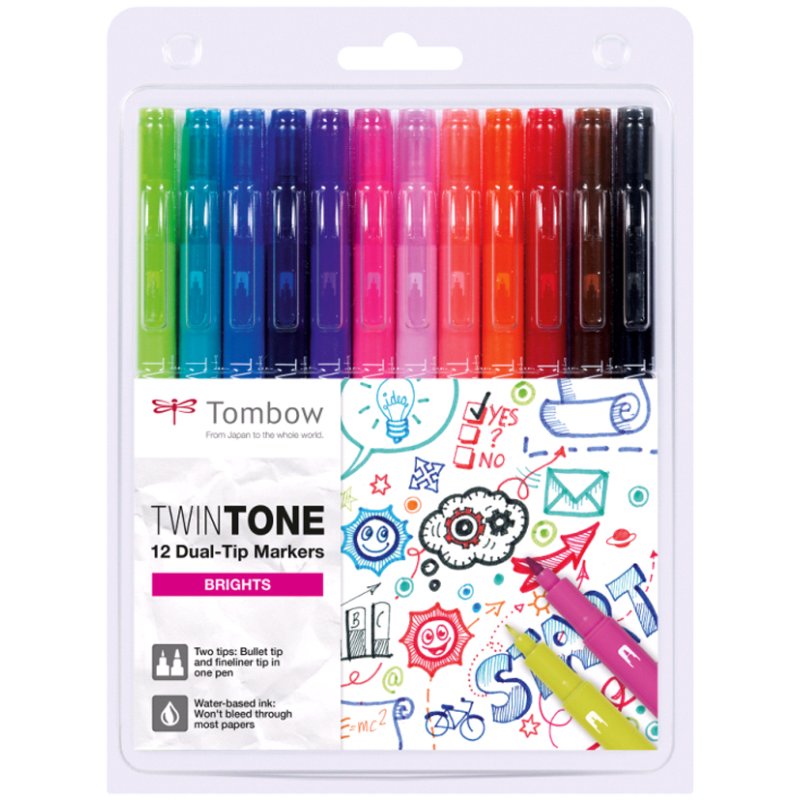 Tombow Dubbele Stiftmarkers 'TwinTone' Felle Kleuren, set van 12