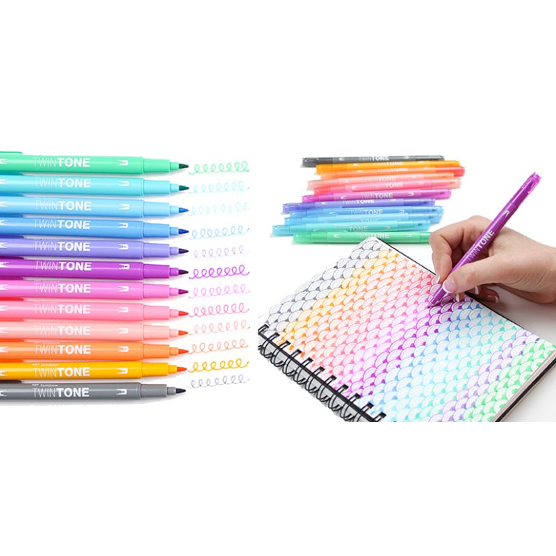 Tombow TwinTone Pasteltinten, set van 12 dubbele viltstiften.