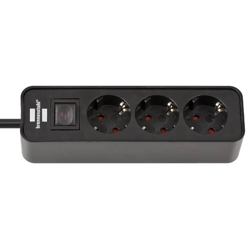 Brennenstuhl stekkerdoos 3-voudig zwart/rood met verlichte schakelaar