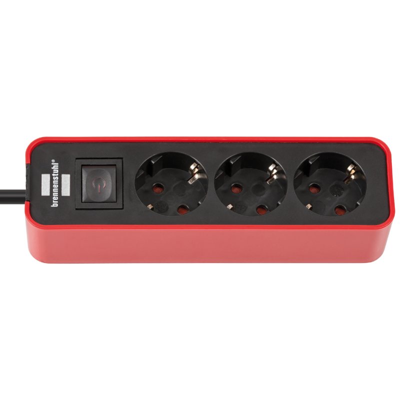 Brennenstuhl stekkerdoos 3-voudig zwart/rood met verlichte schakelaar