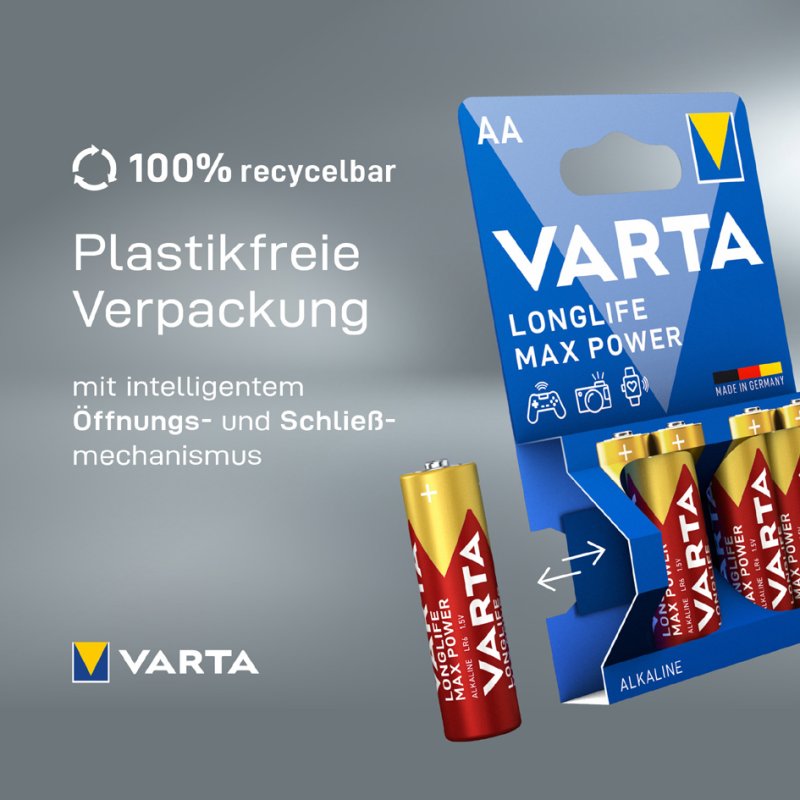VARTA Alkaline batterijen AA Longlife Max Power (4 stuks)