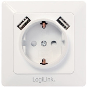 LogiLink inbouw-stopcontact met 2 USB-A aansluitingen, wit