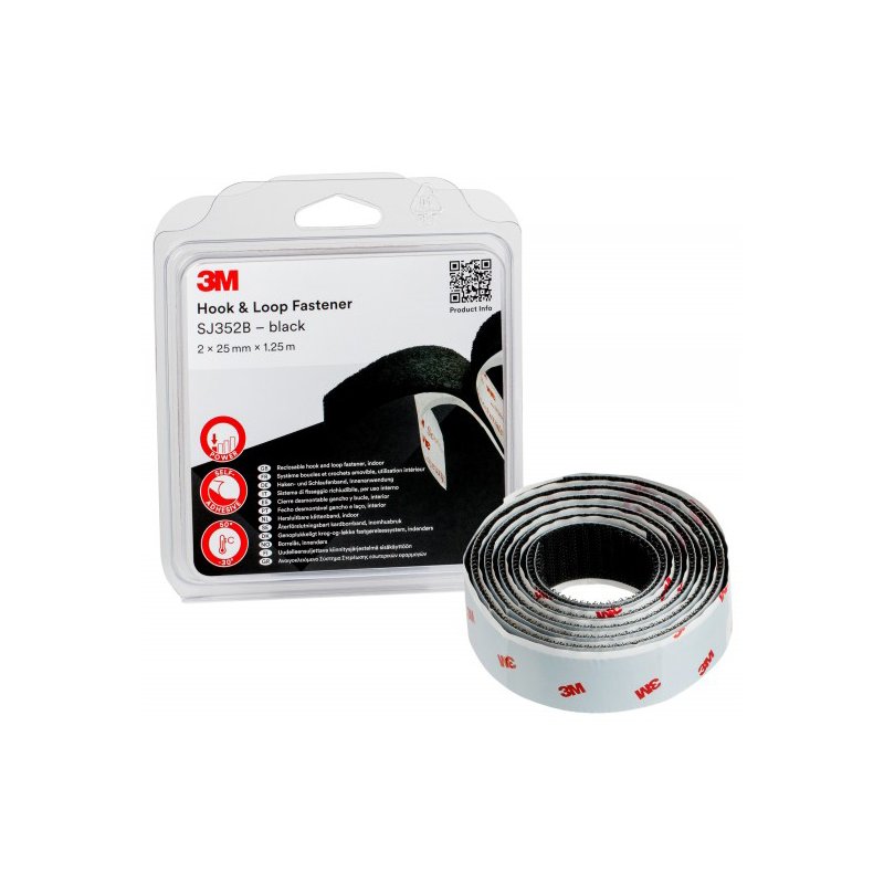 3M - Klittenband - 25 mm x 1,25 m - Zwart