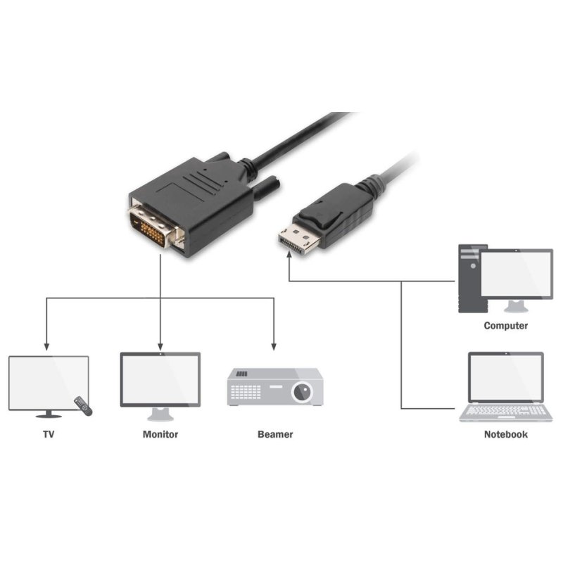 DIGITUS adapterkabel DisplayPort naar DVI-D, 2,0 meter, zwart