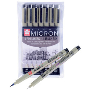 SAKURA Pigma Micron fineliners set 6+1 zwart