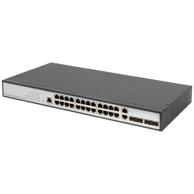 19" Gigabitnetwerkverdeler, beheerd, 2 uplinks, 24 poorten