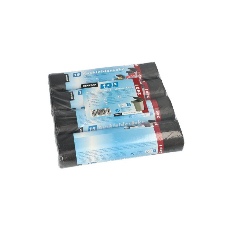 STARPAK vuilniszakken zwart 120 liter, LDPE folie 16 my, 4 rollen à 20 stuks