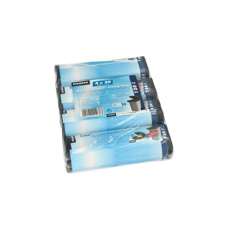 STARPAK vuilniszakken zwart 120 liter, LDPE folie 16 my, 4 rollen à 20 stuks