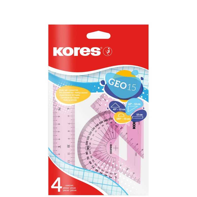 Kores geometrieset GEO15, 4-delig, kleurrijk gesorteerd
