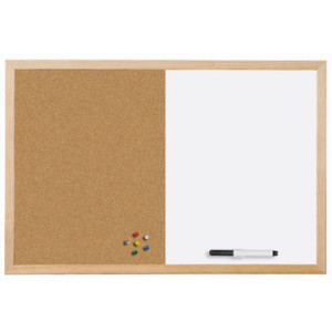 Gecombineerd whiteboard met houten omlijsting, 400 x 300 mm