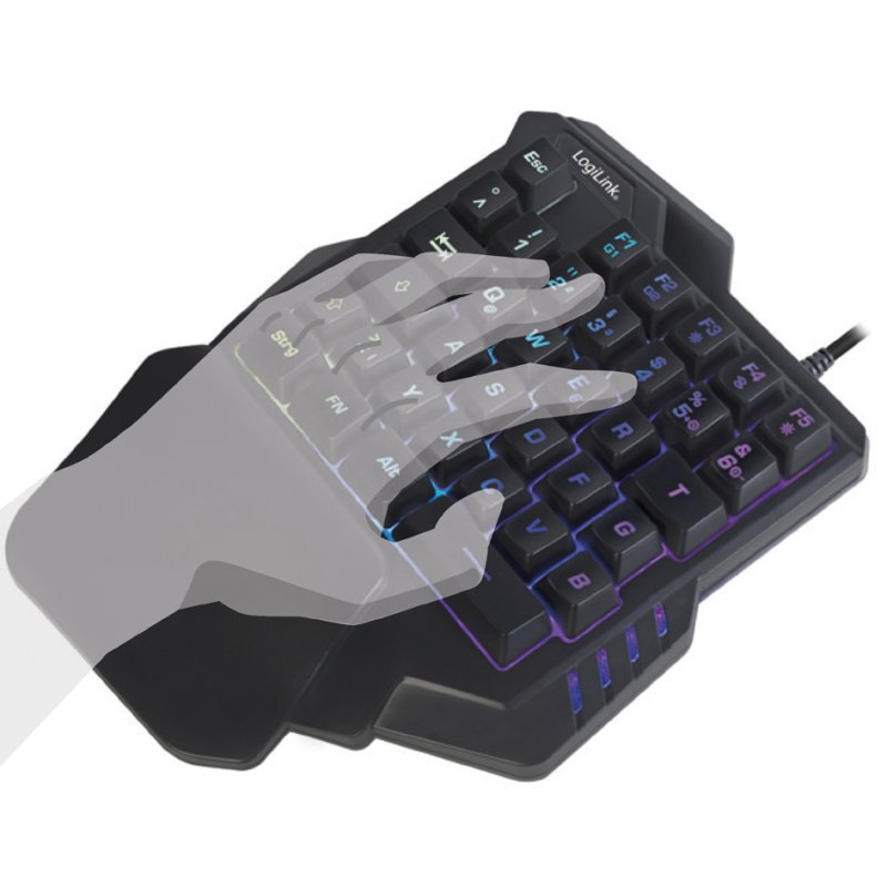 LogiLink Verlichte Eenhand Gamingtoetsenbord, zwart